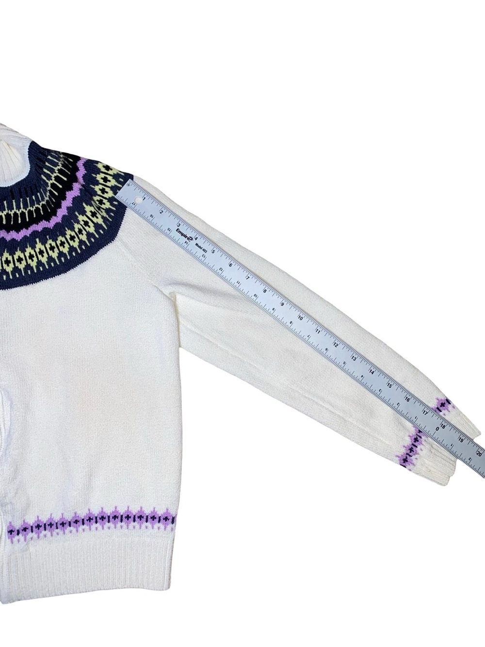 St. John Sport Women's White Wool Blend Full-Zip Fair Isle Yoke Knit Sweater - Picture 8 of 13